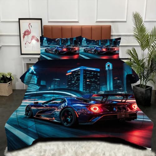 ZZXHG Edredón King Size Estampado 3D | Coche Deportivo 3D, Nórdico Máximo Confort para Camas Grandes, Lavable, Reversible, Incluye 2 Fundas de Almohada 50x75 cm_j12594