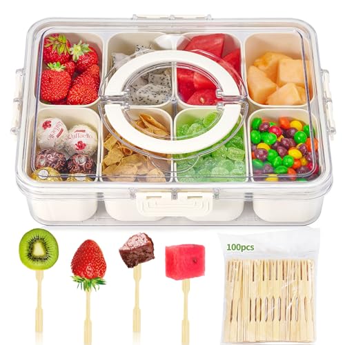 Image of G-RECREATER G-RECREATER Divided Serving Tray with Lid and Handle, clear