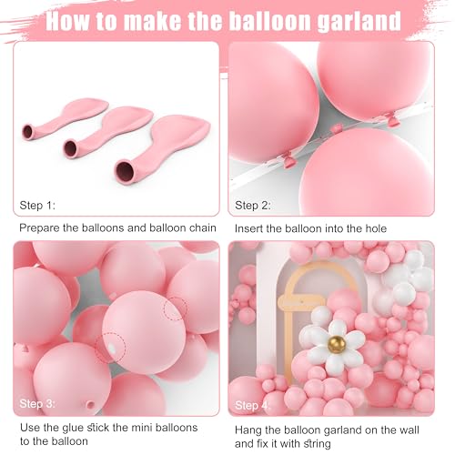 Image of 125Pcs Baby Pink Balloons Arch Kit with 5 Sizes 36 inch 18 inch 12 inch 10 inch 5 inch, Including Giant Balloon, Arch Kit, Ribbon - Perfect for Birthday party, Wedding, Baby Shower & Party Supplies