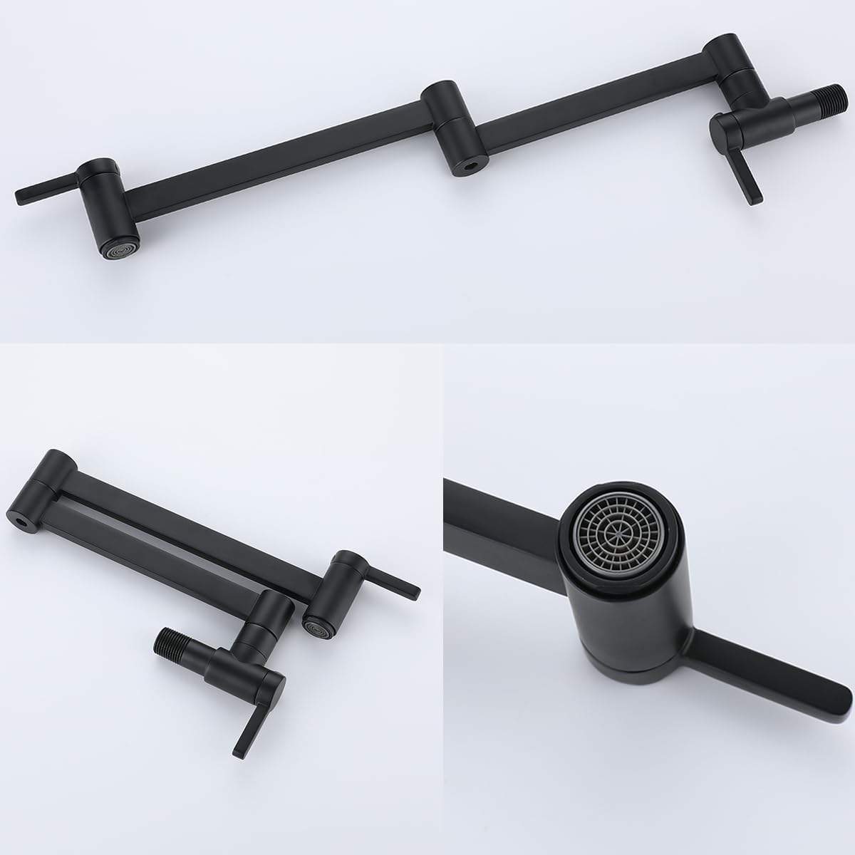 HomeLava Rubinetto da cucina nero a parete, Rubinetto riempitore per pentola, Rubinetto a muro in ottone Pieghevole, Girevole a 360°, 2 maniglie (nero)