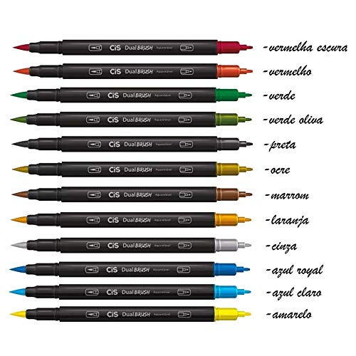 Marcador Artístico Aquarelável 2 Pontas, CiS, Dual Brush, 56.7200, 12 Cores