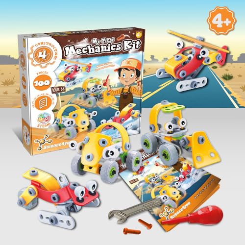 Science4you Primo Kit di Costruzioni Meccanica - Blocchi Costruzioni per Bambini, 100+ Parti et 4 Véhicules: Trattore Giocattolo, Camion da Construire e Altro, Regalo per Bambino e Bambina 4+ Anni - Lego - Immagine 2