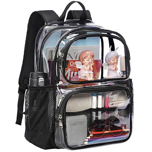 GiMiUiTo Clear Backpack Heavy Duty 17 Transparent Bag See Through Backpack for College Work Travel Security Black