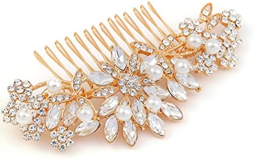 Hapibuy Crystal Wedding Hair Comb Bridal Hair Comb Pearl Wedding Headpiece Gold Hair Accessories…