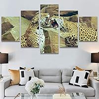 SIGNWIN 5 Panel Canvas Wall Art Animals Cheetah Closeup Contemporary Expressive Modern Artwork for Home Decorations Ready to Hang - 60