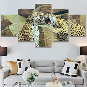 SIGNWIN 5 Panel Canvas Wall Art Animals Cheetah...