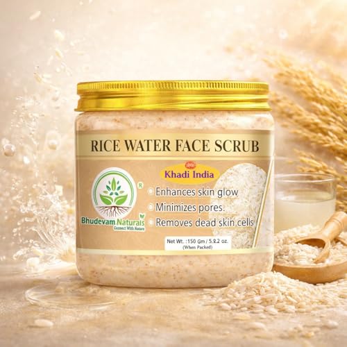 Image of Khadi Rice Water Face Scrub with Natural Exfoliating Beads | Brightening & Hydrating Scrub for Glowing Skin | Gentle Exfoliation, Deep Cleansing | For All Skin Types - 150GM