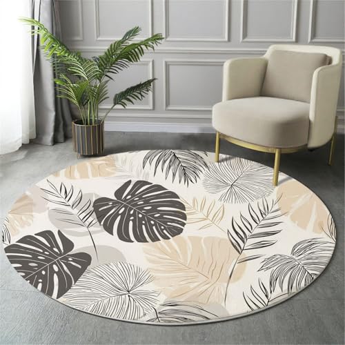 Tapis rond plantes tropicales dessinées à la main douceur premium