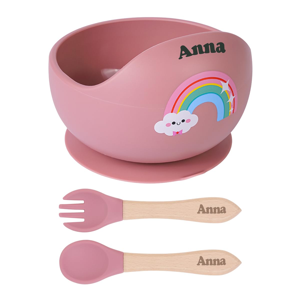 TYRY.HU Personalised Baby Weaning Set, Includes Bowls with Suction, Spoon and Fork Set, Silicone Feeding Set Learn to Use Toddler โ image 1