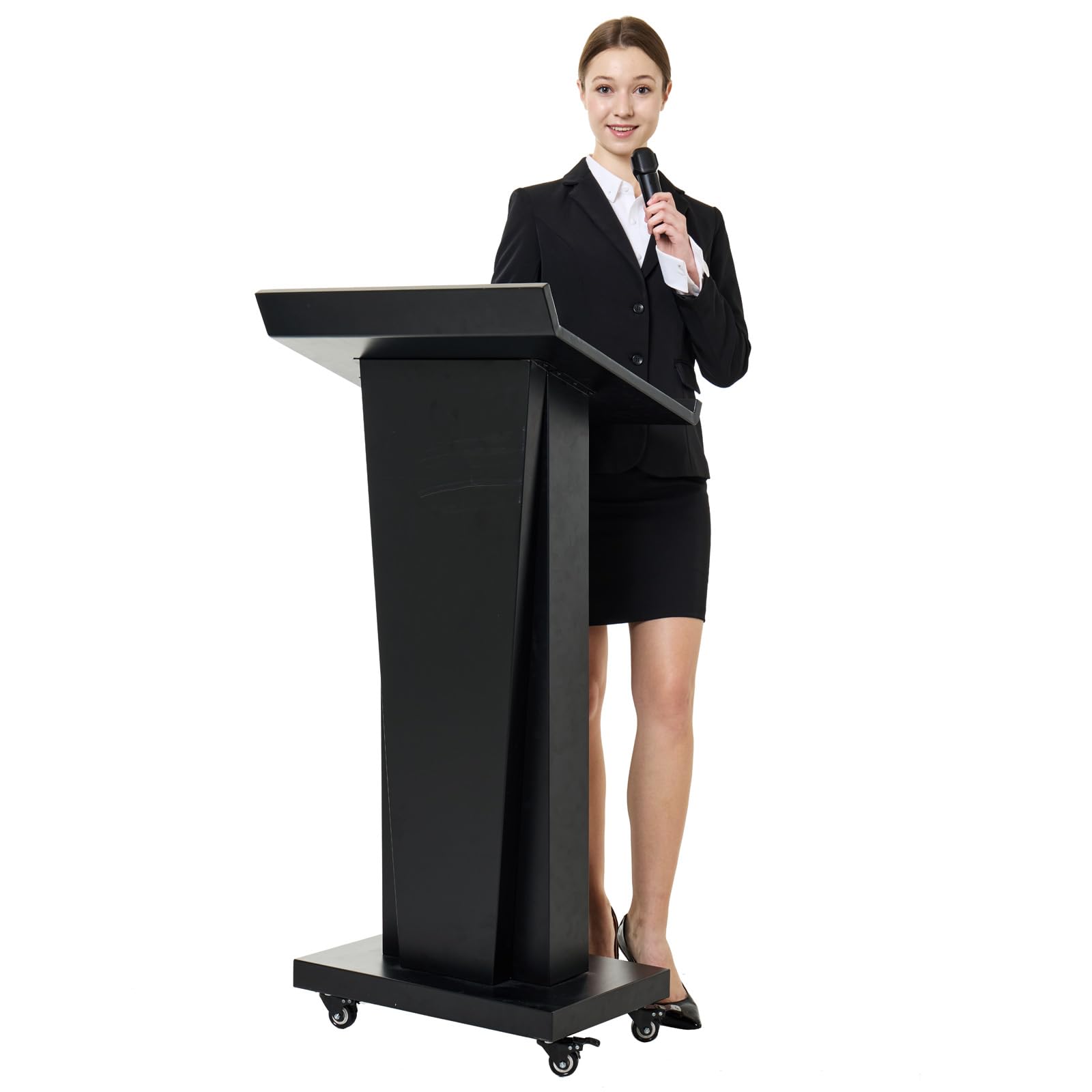 GARVIN Podium Stand for Church School Office Conference Home, Lecterns & Podiums with 4 Locking Wheels,Large Storage Area, Slant Desktop, Heavy Duty Metal, 50.4" H, Black