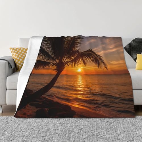 Couverture légère palmier et coucher de soleil pour lit et canapé toutes saisons - 4