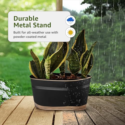 Image of Amazon Brand - Solimo Hanging Metal Planters (Set of 6, Black) - Oval Pots for Balcony, 15 x 25 x 13 cm, Terrace & Indoor Railings, Holds up to 5 kg