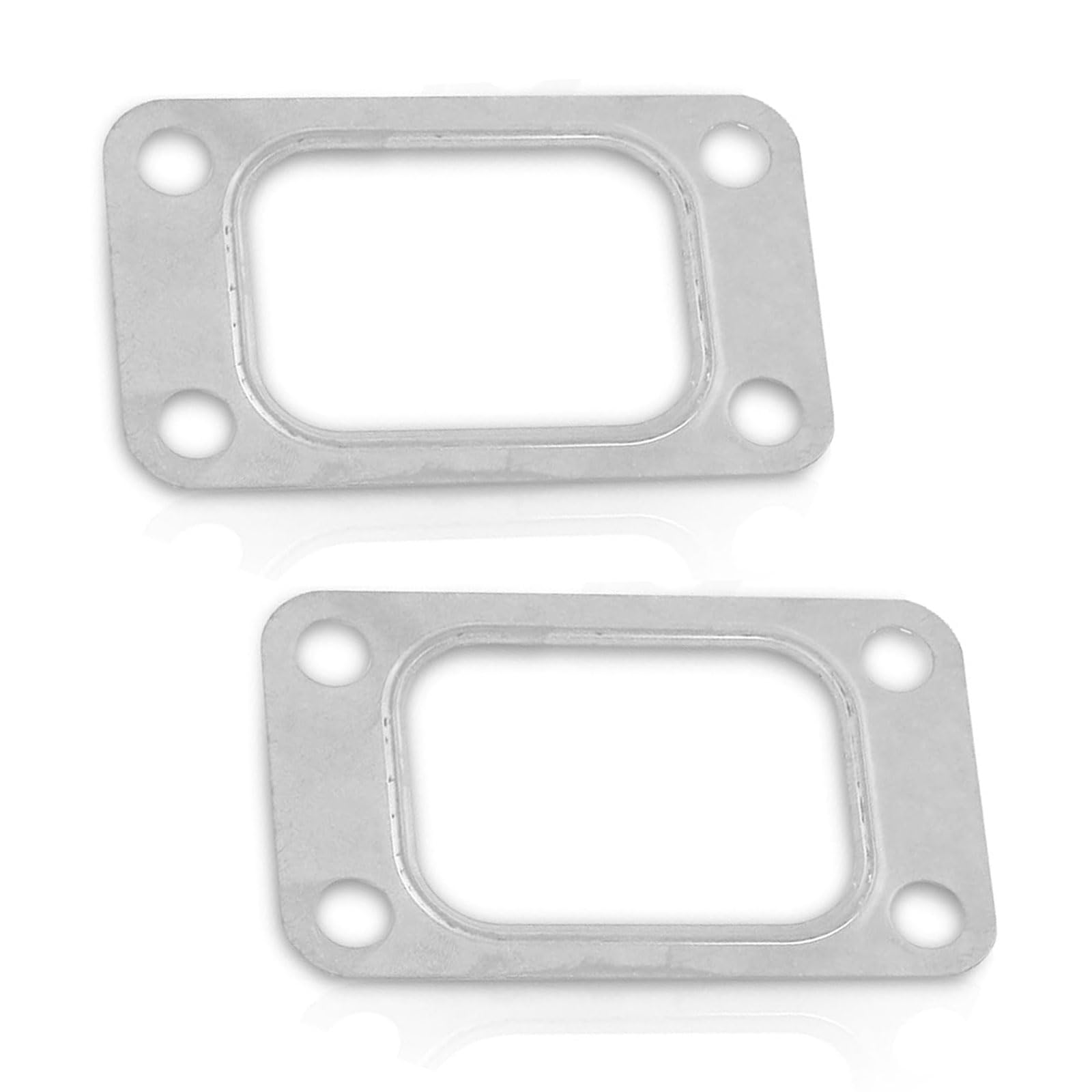 2 PCS Car T3 Turbine Flange Gasket, 4.2" X 2.5" 4-Hole Stainless Metal Turb Washer, Automotive Replacement Turbocharger Gaskets, Universal for T3 T34 T35 T38 GT35 GT35R Cars (Silver)