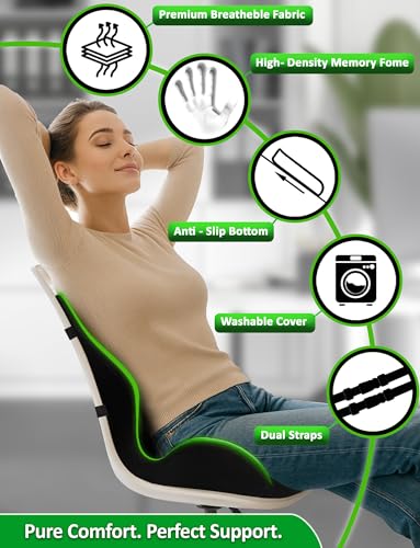 Image of Ergonomic Memory Foam Seat Cushion for Office Chair, Car Seat, Dining, Gaming Chair & Wheelchair, Full Back & Lumbar Support Pillow One Piece, Back Pain Relief, Coccyx, Tailbone & Sciatica Pain Relief