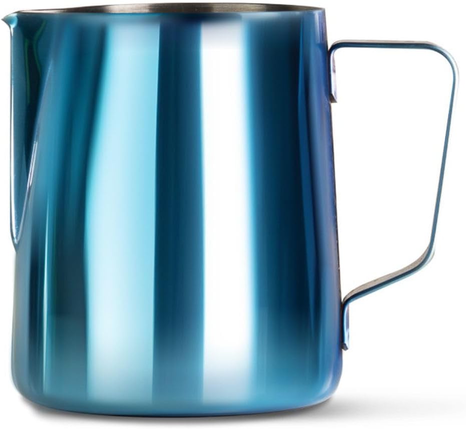Barista Basics 20 Oz Blue Stainless Steel Milk Frother Pitcher, Steaming Pitcher for Latte Art, Food-Grade/w Measurements