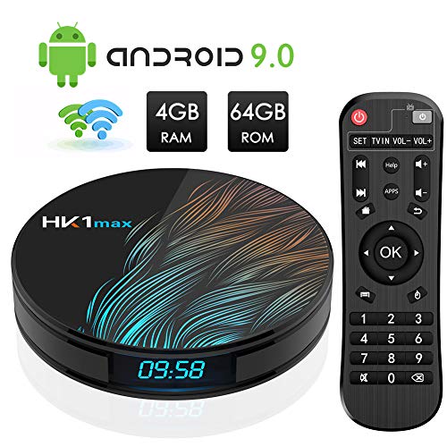 Android TV Box, HK1 MAX RK3318 Quad-Core Android 9.0 TV Box 4GB RAM/64GB ROM Soporte 2.4Ghz/5.0 GHz WiFi Bluetooth 4.0, 4K HDMI DLNA 3D Smart TV Box
