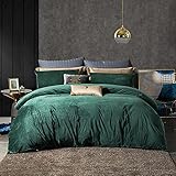 Nayoroom Dark Green Velvet Duvet Cover King Size Hunter Green Crystal Flannel Winter Warm Bedding...