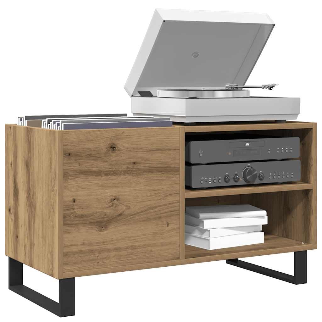 Armadietto per dischi in rovere Artisan, scaffale in vinile, 84,5 x 38 x 48 cm, stabile supporto per dischi in legno con gambe in ferro, mobile audio HiFi per collezione di album LP
