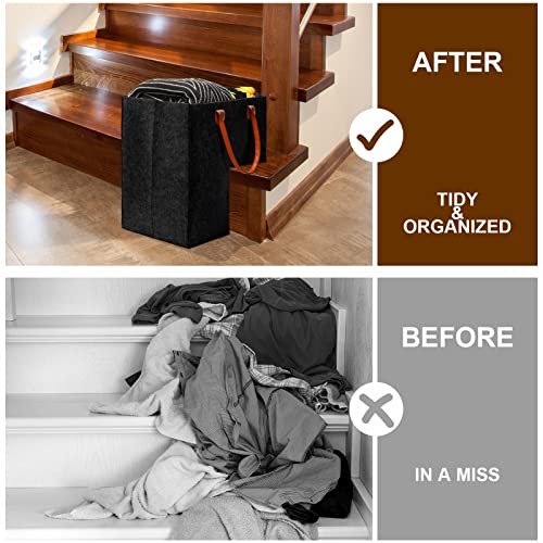 MZSYLK Treppenkorb mit Griffen, Faltbarer L-Form Treppenorganizer Korb Filz Treppenaufbewahrungstasche Großer Treppenordentlicher Korb Mülleimer für Wäsche, Spielzeug, Haushaltsgegenstände (Grau)
