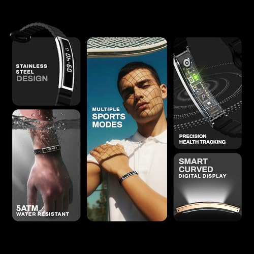 Image of Pebble Arq Smart Bracelet - Digital Display | Heart Rate & SpO2 Monitoring | Sleep Tracker | Sports Modes | Magnetic Strap | Premium Build (Jet Black)