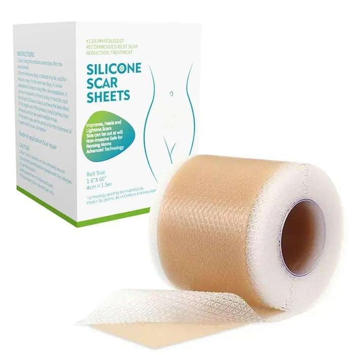 Image of Silicone Scar Sheets (1.6 inch x 60 inchRoll), Soft Silicone Scar Tape for Scars Removal, Reusable Easy-Tear Silicone Tape Painless Scar Removal for Surgery, C-section, Burn, Acne, Keloid, Thyroid (4cm x 150cm Roll)