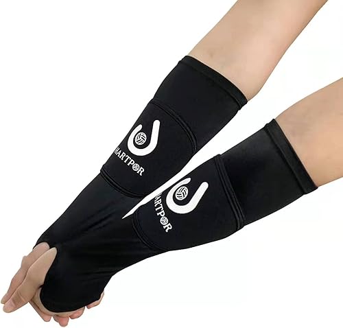 HARTPOR Mangas de brazo de voleibol que pasan las mangas del antebrazo con almohadilla de protección y agujero para el pulgar para jóvenes protegen