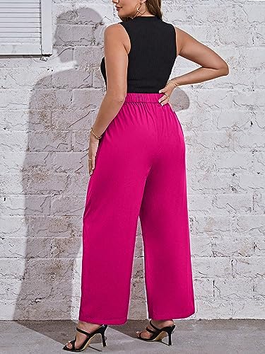 WDIRARA Women's Plus Size High Waist Button Pleated Straight Leg Pants Casual Pants2
