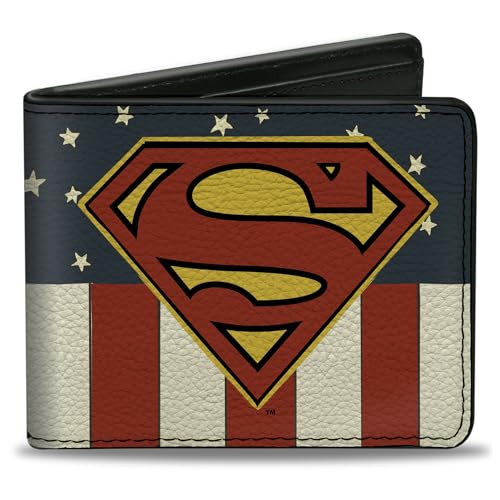 Buckle-Down mens Buckle-down Pu Bifold - Superman Shield Americana Red/White/Blue/Yellow Wallet, Multicolor, One Size US