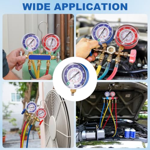 Image of A2L Manifold Gauge, R454B Blue Low Pressure Gauge, 1 /8 inch Male NPT (80 mm) Refrigerant Pressure Gauges for R-454B R-32 R410A HVAC System, 500 PSI (Blue)