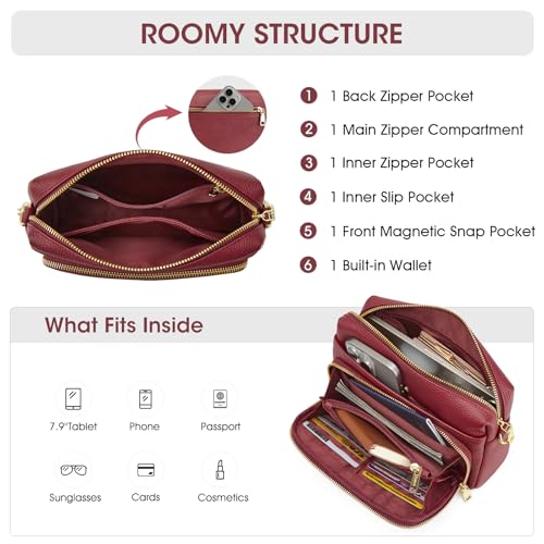 Image of Kattee RFID Genuine Leather Crossbody Bag for Women Small Purse | Top Grain Pebbled Leather. Compact Size. Built-in wallet. Anti-theft design for security. Ideal for daily, travel & work