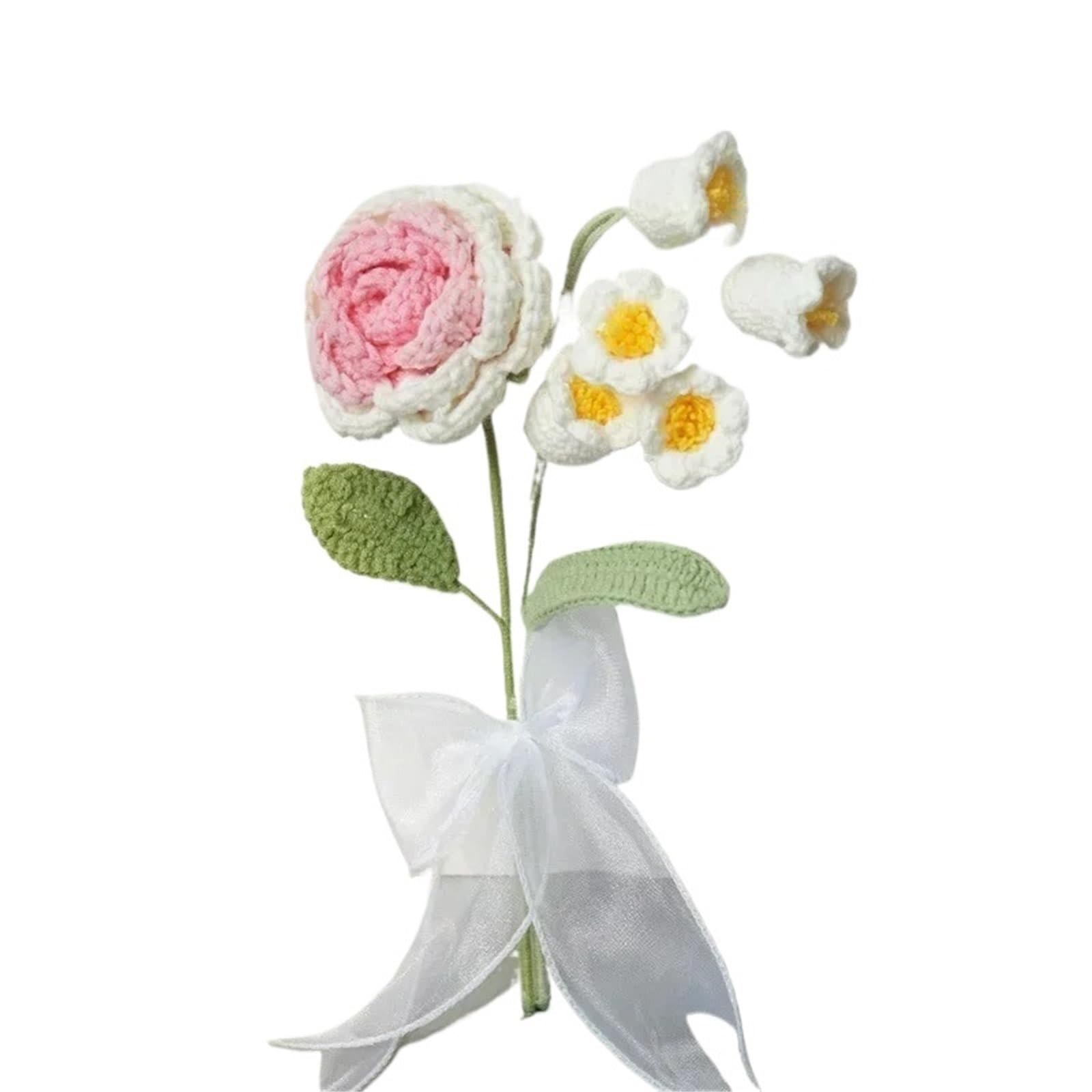 FCfpxwtz Artificial Crochet Flower, Handmade Crochet Artificial Knitted Flower Bouquet Multicolor Wedding Party Mother's Day(Color12)