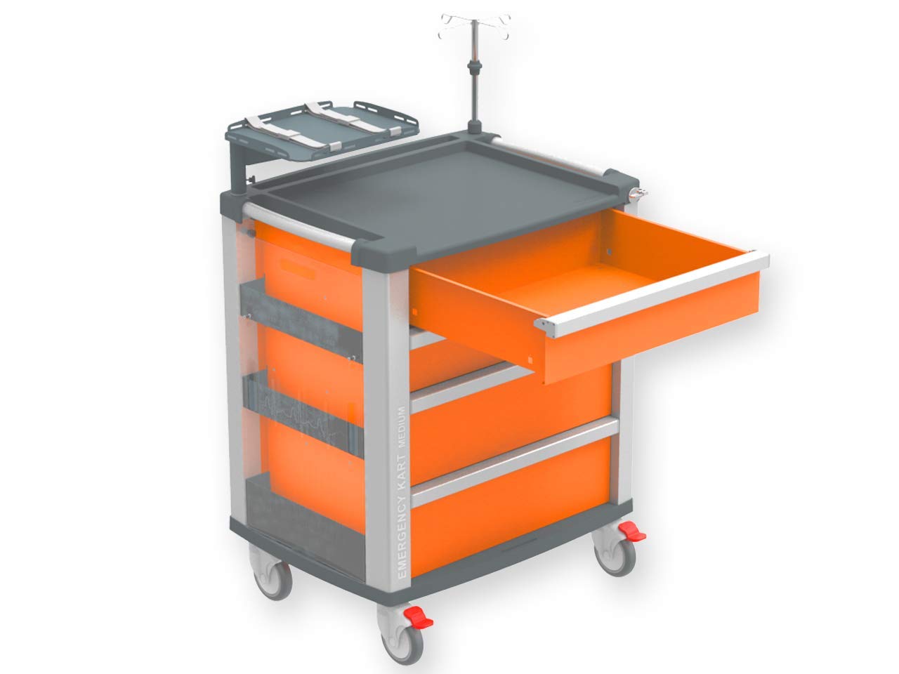 GIMA - Compact medium kart emergenza, in alluminio, con 4 cassetti, arancione, 804x616xh975 mm, 45668