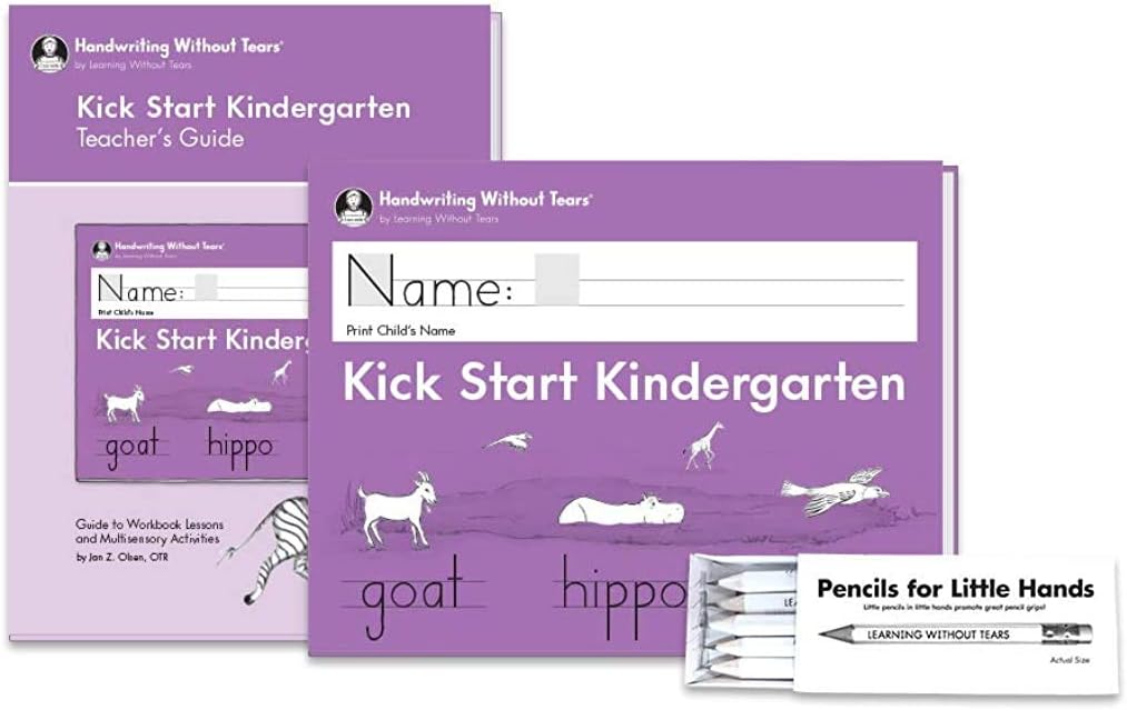 Handwriting Without Tears, Kick Start Kindergarten Printing Bundle, Age 5+, Pre-K +,Student Workbook & Teacher's Guide, School & Home, Language Arts, Tutoring, Tiny Pencils Included