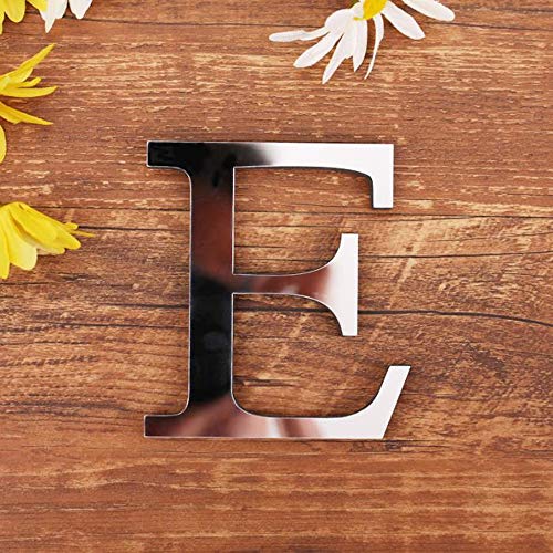 3D DIY Lettres Alphabet Décoratives Argent, Créatif Acrylique Surface du miroir Alphabet 26 lettres autocollant mural Fête de la décoration de la maison (E) Cover