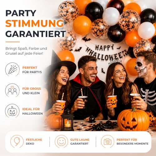 50x Luftballons Ø 35 cm für Halloween Deko Grusel Party orange & schwarz & weiß - Luft & Helium Dekoration (50x Halloween) – Ansicht 6