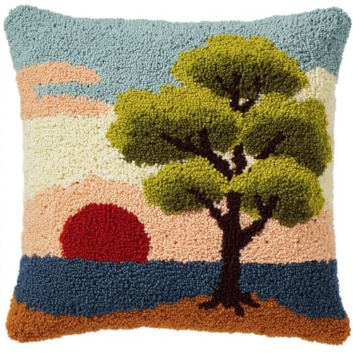 Kit de cojín de gancho preimpreso de 17x17 pulgadas con diseño de árbol para principiantes