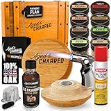 Whiskey Cocktail Smoker Kit with Torch, Old Fashioned Syrup & 8 Flavors Wood Chips - Premium USA Oak Smoker - Old Fashioned Smoker Kit - Bourbon Gifts for Men (with Butane)