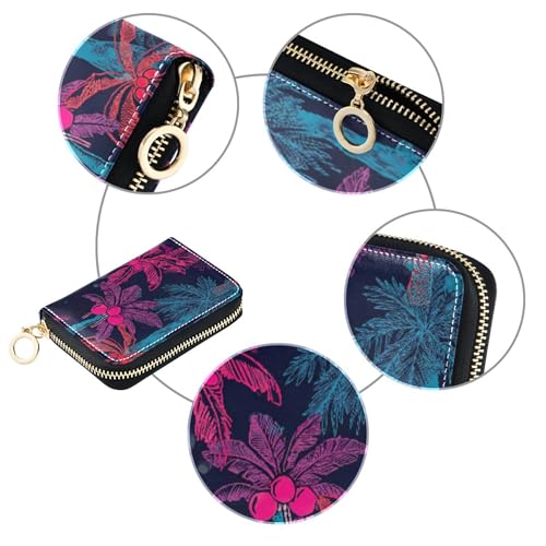 Dark Pink Blue Palm Trees Women's Wallet Small RFID Blocking Credit Card Wallets Leather Coin Change Purse with Zipper4