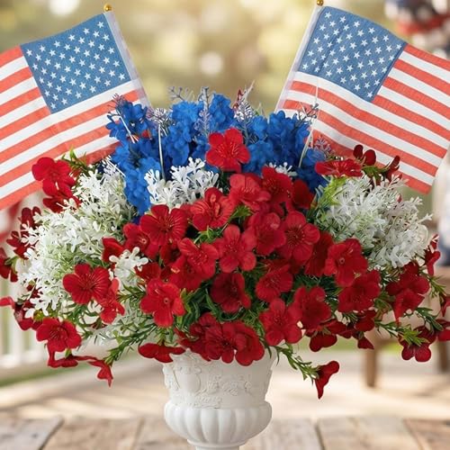 BLOSMON 4th of July Flowers for Porch 12 Bundles Red White and Blue