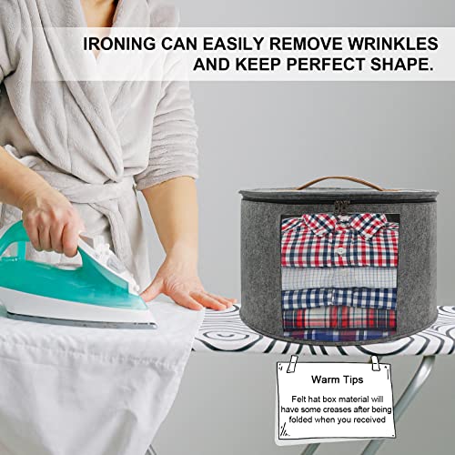 Storage Hat Box Large Felt Hat Storage Round Foldable Hat Carrier Travel Cowboy Hat Storage Travel Hat Boxes For Women & Men With Lid For Various Types Of Hats/Clothes & Toy, Grey 16.9" X 10.2" #TOP3