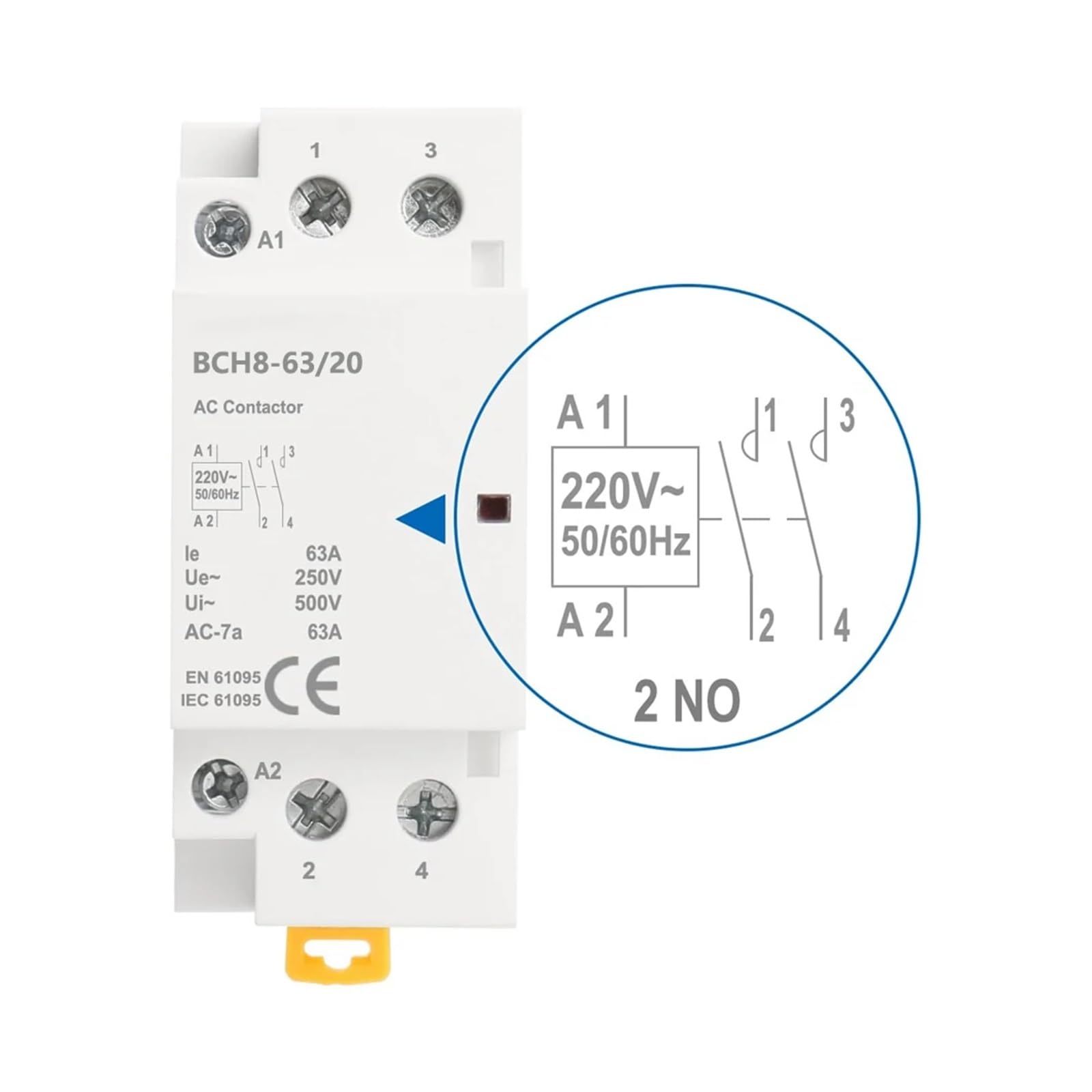 BCH8-63/20 63 A obciążenie domowy stycznik AC 2-biegunowy 2NO AC stycznik AC24V/110V/230V uniwersalna kontrola obwodu (AC 110V)
