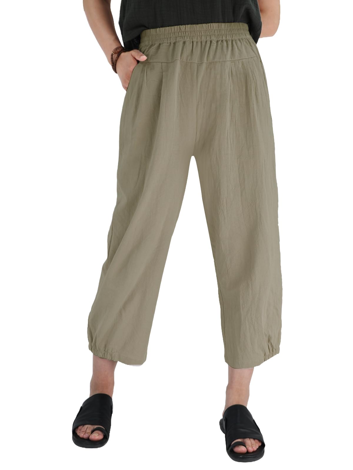 Les umes Pantaloni Donna Estivi Casual Cotone Elastici in Vita Pantalone Gamba Larga Leggeri con Tasche