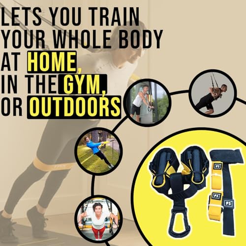 All-in-One Suspension Trainer System – Adjustable Length Full Body Resistance Workout Straps with Door & Outdoor Anchors, Mesh Bag & Rubber Handles – Home Gym & Travel Fitness Kit