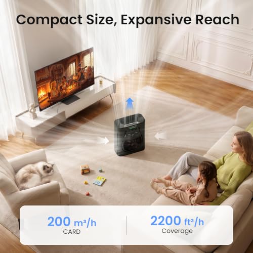 Image of Pet Air Purifier for Home, H13 HEPA Washable Filter,Air Cleaner with APP&Air Quality Monitor for Pet Hair Dander Odor Allergies Pollutant Smoke Dust for Large Rooms 2200 Ft, Auto Mode,P365 Black