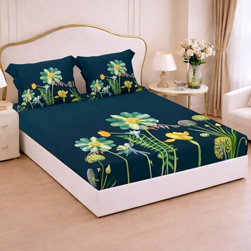 Image of Cloth Fusion Glace Cotton Elastic Fitted Bedsheet King Size with 2 Pillow Covers (78X72 inches, Sea View)