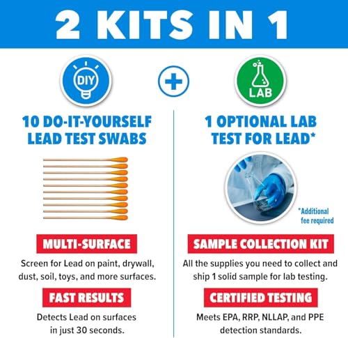 Safe Home® Lead Combo Test Kit – 10 DIY Swabs + Optional Testing at our EPA Certified Lab – Detect Lead on Solid Surfaces – Made in the USA for Homeowners & Contractors – (2 Pack)