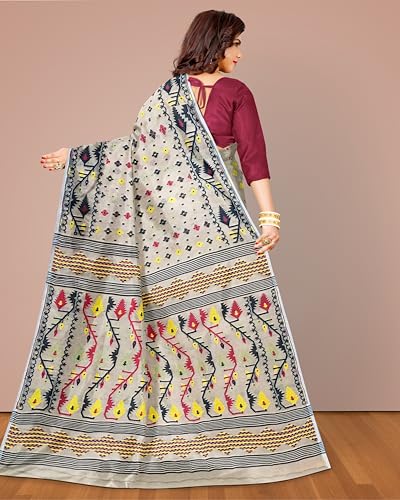 Image of Mayabi Women's Dhakai Jamdani Cotton Silk Saree Traditional Bengali Tant Korat Work, Without Blouse Piece