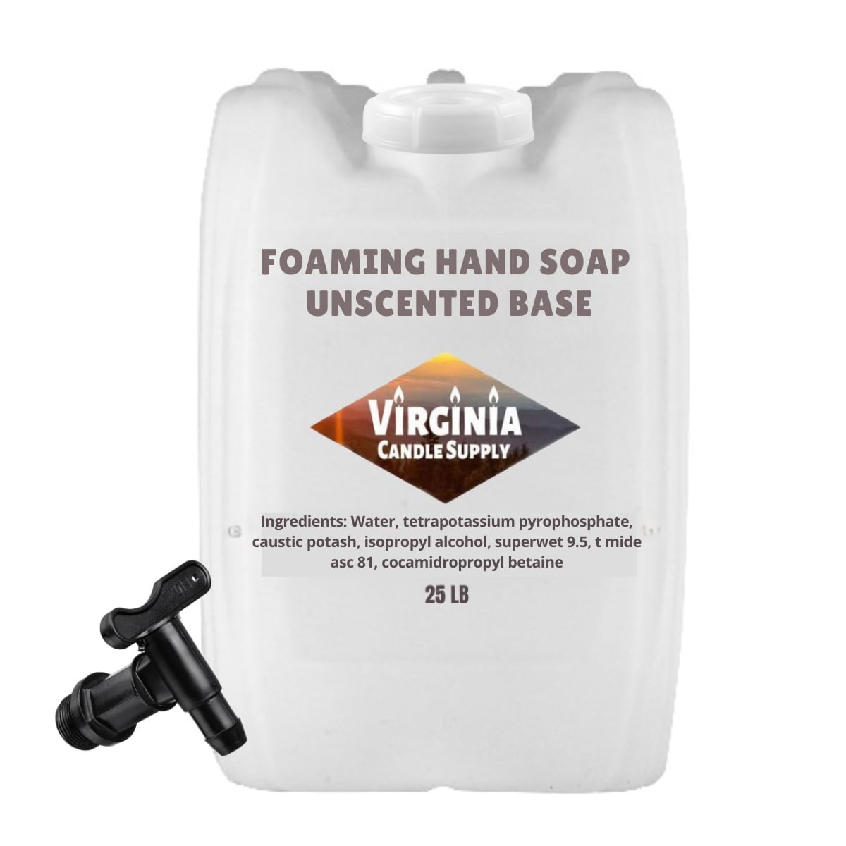 Virginia Candle Supply Foaming Hand Soap Unscented Base (25 LB Tote with Spigot) - DIY Make Your Own Soap At Home - Add Any Fragrance You Desire and Add To Any Bottle with a Foaming Pump
