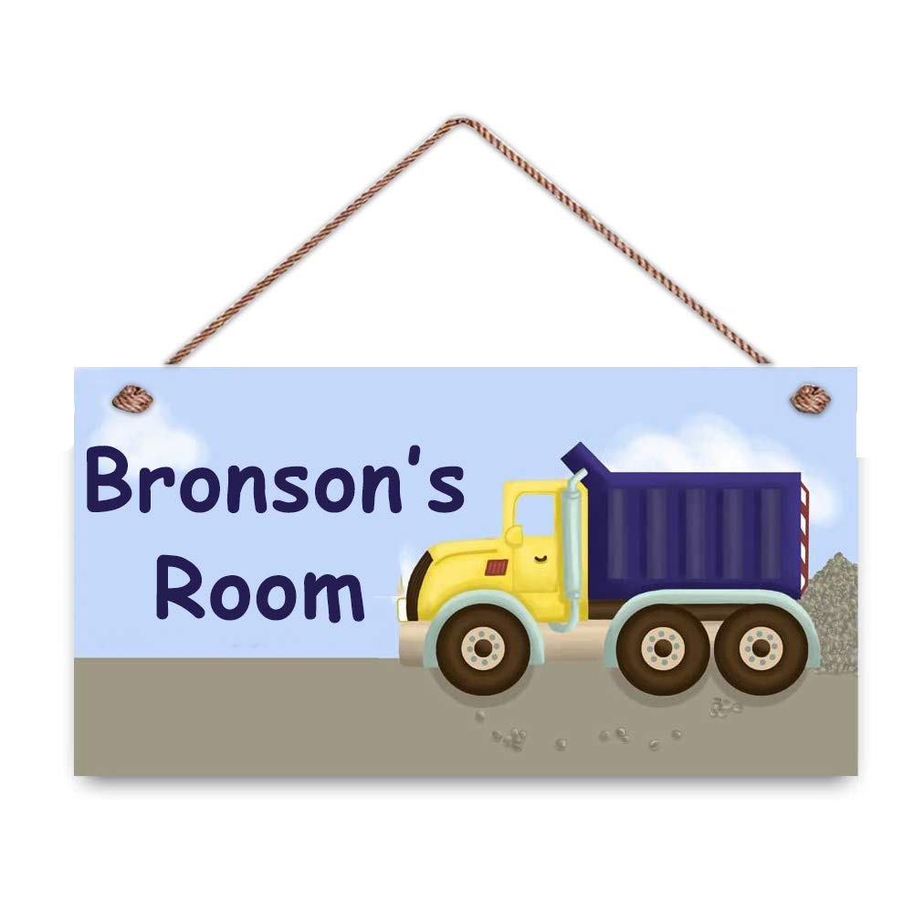 AJHERO Construction Truck Boys Bedroom Baby Nursery Personalized Name Room Door Wood Plaque Hanging Wall Art Decor Gift