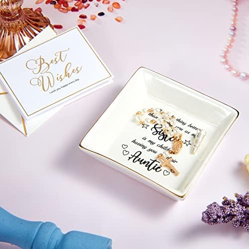 1 Piece Sister Gift Ring Trinket Dish Friend Birthday Gift Jewellery Dish Tray Ring Dish and 1 Piece Best Wishes Cards for Female Friend Sister Bestie Friendship Gift for Women Christmas